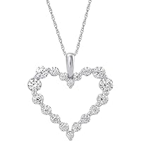 Navnita Jeweller Heart Shape Simulated 2.00Ct Round Cut Diamond Pendant 14K White Gold Finish Silver Anniversary Birthday Party Pendant Chain