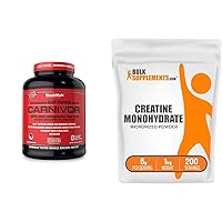 MuscleMeds, Carnivor Beef Protein Isolate Powder 56 Servings, Chocolate, 72 Ounce,4.19 Pound (Pack of 1),002542 & BulkSupplements Micronized Creatine Monohydrate Powder (1 Kilogram)