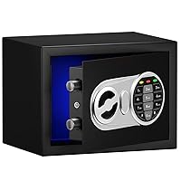 Safe Box with Sensor Light, Security Small Safe with Electronic Digital Keypad，Steel Construction Money Safe with Lock，Hidden Safe for Home, Wall or Cabinet Anchoring Design(Black)
