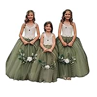sage Green Flower Girl Dresses for Wedding lace Tulle Floor Length Birthday Party Dress