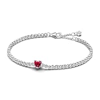 Pandora Red Sparkling Heart Tennis Bracelet, With Gift Box