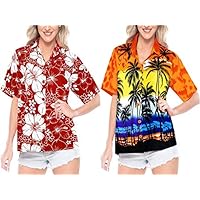 LA LEELA Women's Beach Hawaiian Shirt Casual Short Sleeve Fashion Work from Home Clothes Women Beach Shirt Blouse Shirt Combo Pack of 2 Size X - Large