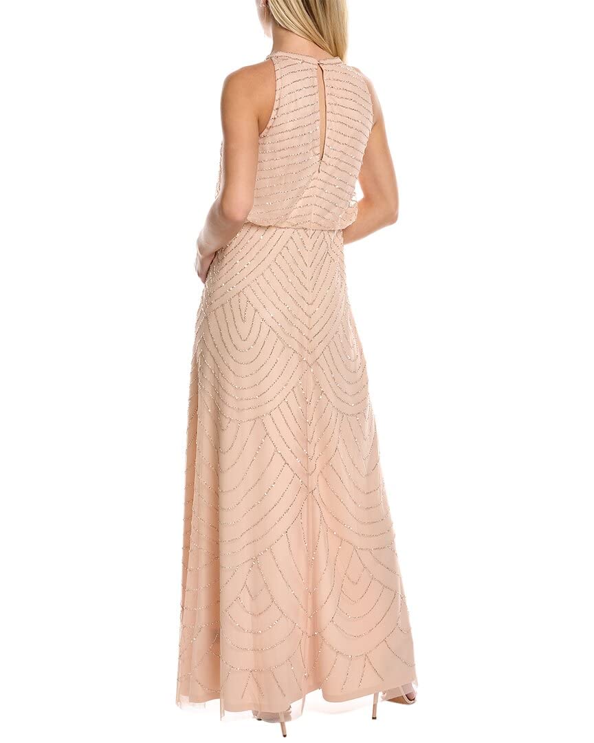 Adrianna Papell Women's Art Deco Beaded Blouson Dress with Halter Neckline