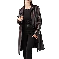 Latest Two Tone Brown & Black Genuine Leather Stylish Ladies Trench Coat