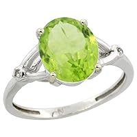 Sterling Silver Diamond 10x8mm Oval Natural Peridot Engagement Ring for Women 3/8 inch Wide Sizes 5-10