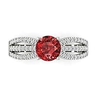 Clara Pucci 1.35 Brilliant Round Cut Solitaire W/Accent Stunning Natural Red Garnet Anniversary Promise ring Solid 18K White Gold