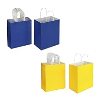 Oikss Each 50 Pack Medium Blue & Yellow Kraft Paper Gift Bags with Handles Bulk