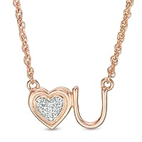 0.05 CT Round Cut Created Diamond Accent Love You Pendant Necklace 14k Rose Gold Over