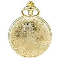Bronze Flowers Vintage Quartz Pocket Watch Shell Dial with Two Type Chain(Leather+Metal)