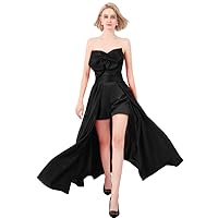 VeraQueen Women's Short Off Shoulder Jumpsuits Evening Dresses Satin Sleeveless Prom Gowns Pants with Detachable Skirt