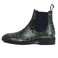 Peppe Sterlizzo - Handmade Italian Mens Color Green Ankle Chelsea Boots - Cowhide Embossed Leather - Lace-Up