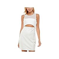 Womens White Stretch Zippered Cut Out Lined Sleeveless Illusion Neckline Short Party Body Con Dress Juniors 13