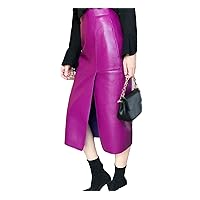 Women Genuine Leather High Waist Simple Split One Step Skirt Slim Long Sheepskin Wrap Hip Dress