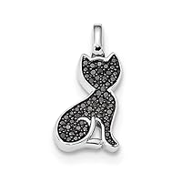 10.75mm 925 Sterling Silver Rhodium 0.25ct. Blk and Wht Diamond Reversible Cat Pendant Necklace Jewelry for Women