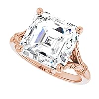 Asscher Cut Solitaire Moissanite Engagement Ring, 6CT Stone, Sterling Silver Setting