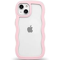 Anuck for iPhone 13 Case Wavy Edge Clear Back Design, Anti-Slip Grip Cute Wave Curly Frame Shape Shockproof Soft TPU & Hard PC Bumper Protective Phone Case Cover for Women Girls, Pink