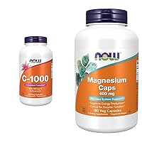 NOW Supplements, Vitamin C-1,000 with 100 mg of Bioflavonoids, Antioxidant Protection*, 250 Veg Capsules & Supplements, Magnesium 400 mg, Enzyme Function*, Nervous System Support*, 180 Veg Capsules