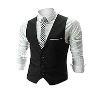 Men's Top Designed Casual Slim Fit Skinny Dress Vest Waistcoat (M,Black)