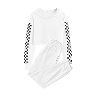 Kids Girls 2 Piece Outfits Crop Tops Hoodies Cute Long Sleeve Fashion Sweatshirts and Solid Sweatpants 3-14 Years