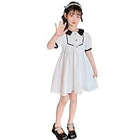 2022 summer new children's wear girls' Korean Lapel Dress Lady nvbao color contrast skirt a hair substitute