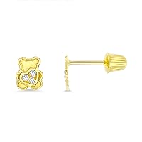 14K Yellow Gold Teddy Bear Screwback Stud Earring