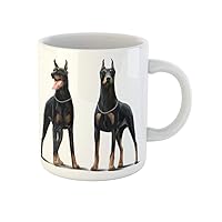 Coffee Mug Brown Animal Two Dobermans Watercolor Drawing Black Breed Canine 11 Oz Ceramic Tea Cup Mugs Best Gift Or Souvenir For Family Friends Coworkers