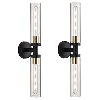 Bathroom Vanity Light Fixtures, Hardwired Modern Black and Gold Wall Sconces Set of Two, with Clear Glass Shade, Wall Lights Decor for Bedroom Living Room, E26 T10 (Bulbs Not Included)
