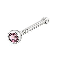 Jewelry Avalanche Solid 14K Gold Ball-end Stud Bezel Set Pink Tourmaline 22G Nose Bone Nose Stud - 14K White Gold / 14K Yellow Gold October Birthstone Nose Ring Stud