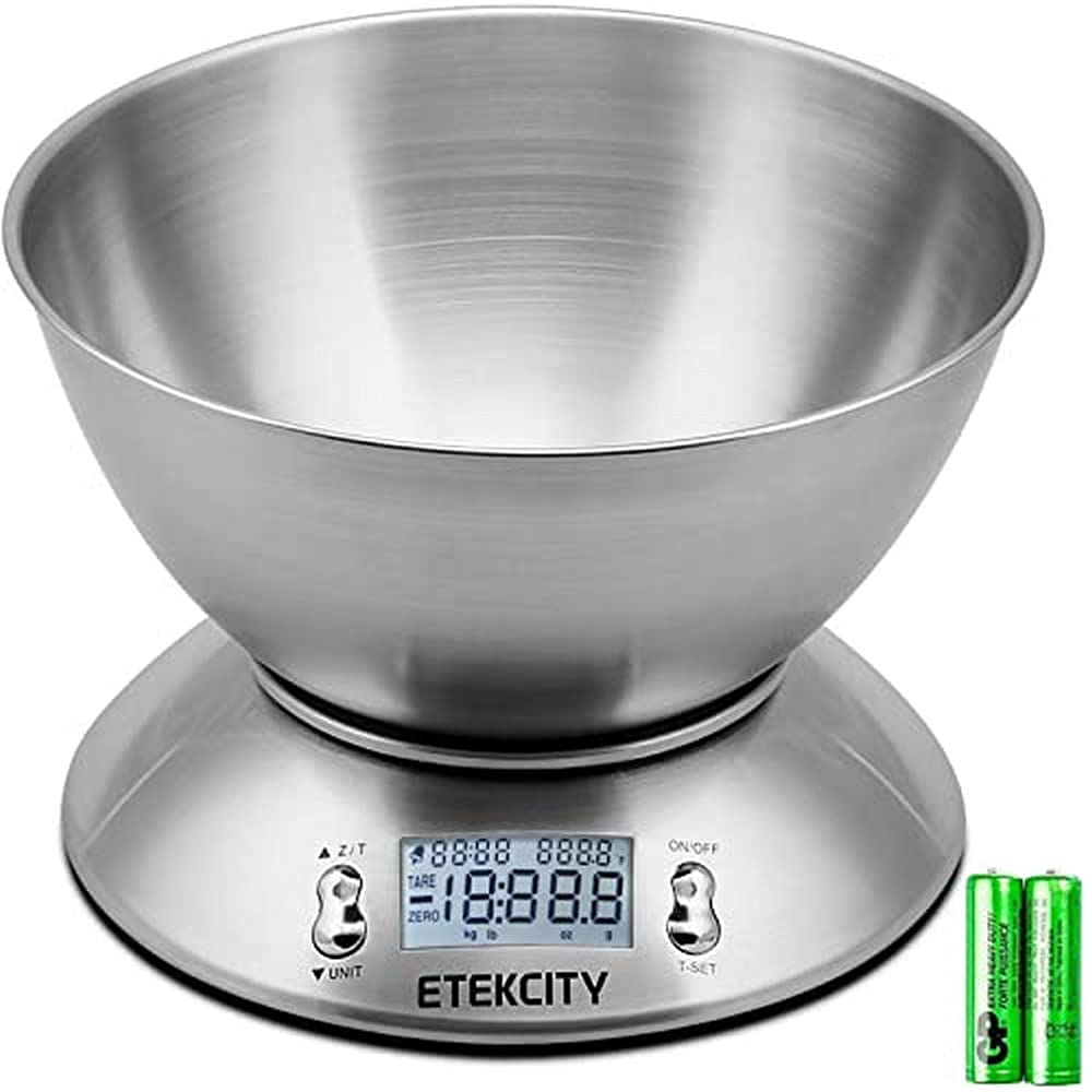 Etekcity Food Scale with Bowl, Timer, and Temperature Sensor, Digital Kitchen Weight for Cooking and Baking, 2.06 QT, Silver & Digital Body Weight Bathroom Scale with Step-On Technology, 400 Lb