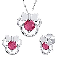 Cute Fashion Minnie Mouse .925 Sterling Silver Gemstone Earring Pendant Set For Girl's