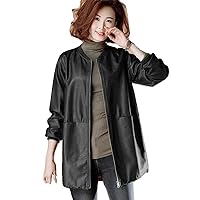 Women Leather Jacket Spring Autumn Large Size Faux Coats Basic Female Mid-length Overcoat Jackets