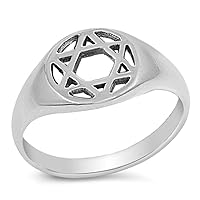 Sterling Silver Women's Jewish Star of David Ring 925 Band 10mm Sizes 4-10