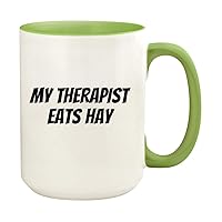 My Therapist Eats Hay - 15oz Ceramic Colored Handle and Inside Coffee Mug Cup, Light Green