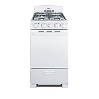 Summit RG200WS 20 Inch Gas Range, 4 Burners, Full 2.3 cu.ft Oven White (ADA Compliant)