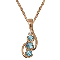 Solid 9ct Rose Gold Natural Blue Topaz & Cubic Zirconia Womens Pendant & Chain Necklace - Choice of Chain lengths