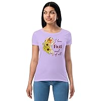 I Love Fall Most of All with Sunflowers Pumpkin with Autumn Plaid Scarf Women’s Fitted Tee