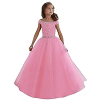Flower Girls'Ball Gowns Beaded Tulle Long Pageant Dresses