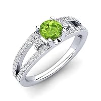 Sterling Silver 925 Peridot Round 6.00mm Side Stone Ring With Rhodium Plated | Wedding, Anniversary And Engagement Collection.