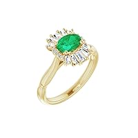 Solid 14k Yellow Gold Solitaire Lab-Created Emerald and 1/4 Cttw Diamond Ring Band (.25 Cttw) (Width = 9.2mm) - Size 7