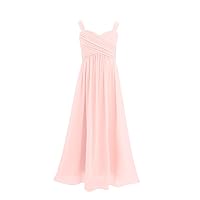 TiaoBug Girls Camisole Chiffon Ruched A-line Maxi Flower Girl Dress Princess High-Waisted Wedding Bridesmaid Prom Long Gown