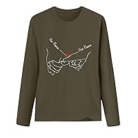Valentine's Day T-Shirt for Women Love Sign Language Print Tops Art Aesthetic Graphic Tee Long Sleeve Casual Blouse
