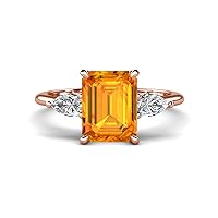 Citrine 2.69 ctw Hidden Halo accented Side Lab Grown Diamond Engagement Ring Set in Tiger Claw prong setting in 14K Gold
