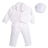 Dressy Daisy Baby Boys White Suit Christening Clothing Baptism Outfits with Bonnet Long Sleeve Floral