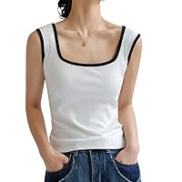 Women's Sleeveless Tank Top, Slim Fitting Large Round Neck, Striped Knit, Casual Multicolor Shirt
