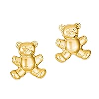 Teddy Bear Stud Earrings, 14K Gold