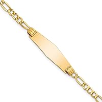 Jewels By Lux Engravable Personalized Custom 14K Yellow Gold Solid Soft Diamond Shape Figaro Link ID Bracelet For Men or Women Length 8 inches Width 7.5 mm With Lobster Claw Clasp