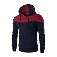 Men Hoodies 2023 Drawstring Hooded Sweatshirt Stylish Color Block Pullover Hoodie Casual Fleece Athletic Sweater Tops