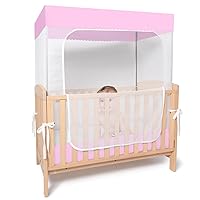 Crib Safety Tent for Toddler Girls-See Through Mesh Crib Nets Mosquito Net Sturdy Crib Cover to Keep Baby from Climbing Out,to Keep Cats Out,to Keep Baby in-Pink