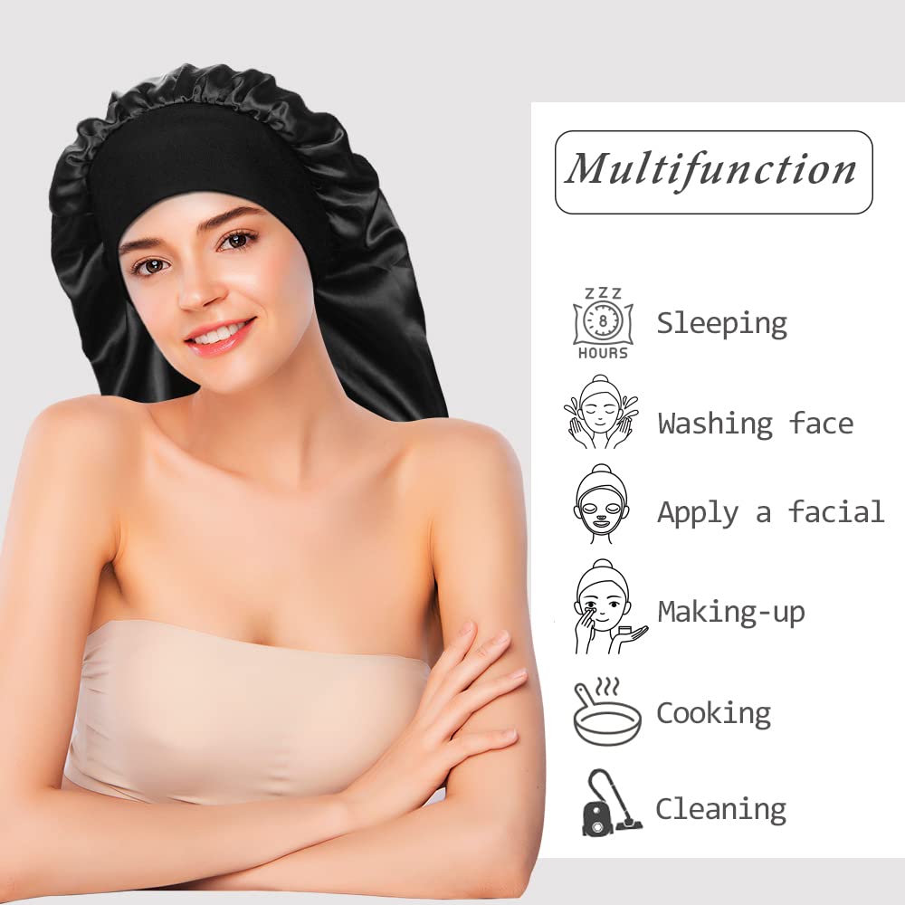 2 Pieces Long Silky Sleep Bonnet for Curly Hair, Extra Large Women Hair Bonnets Long Dreadlocks and Braids Satin Sleeping Caps Night Cap for Hair Care Multicolor