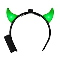 Light Up Devil Horns Green LED Halloween Costume for Trick or Treating and Night Time Safely